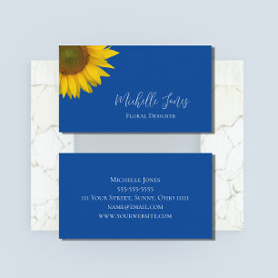 Blue Elegant Yellow Sunflower Floral Designer Business Card