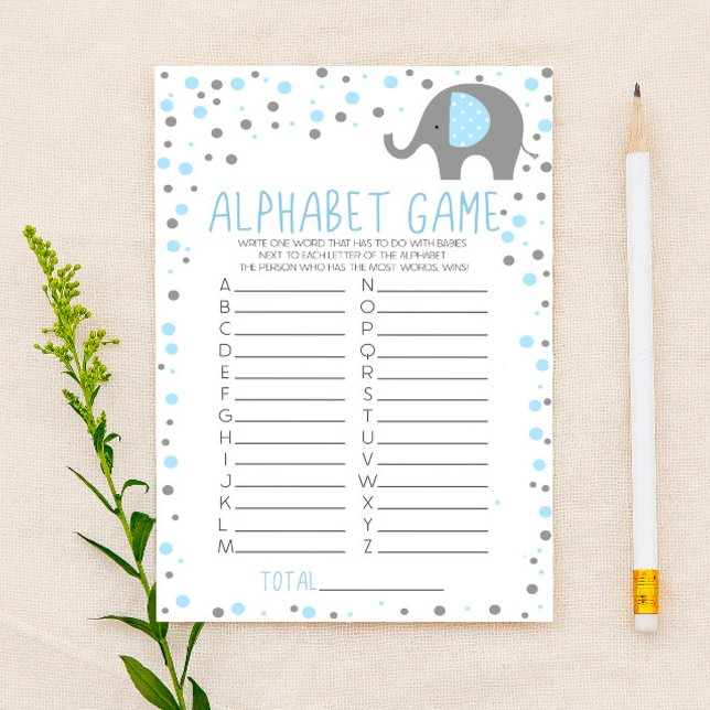 Blue Elephant Alphabet Baby Shower Game Stationery (Creator Uploaded)