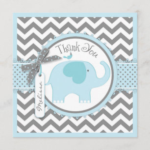Blue Elephant and Chevron Print Thank You Card