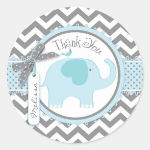 Blue Elephant and Chevron Print Thank You Classic Round Sticker