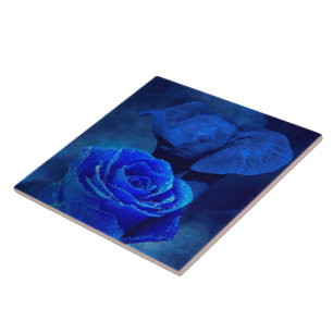 Blue Elephant and Rose Ceramic Tile