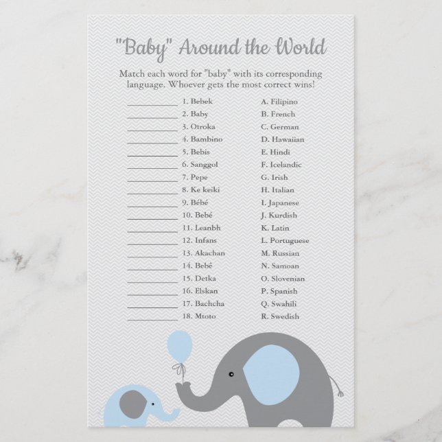 Blue Elephant Baby Around the World Translation Flyer (Front)