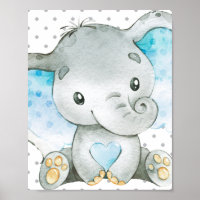 Blue Elephant Baby Boy Nursery Wall Art Gift