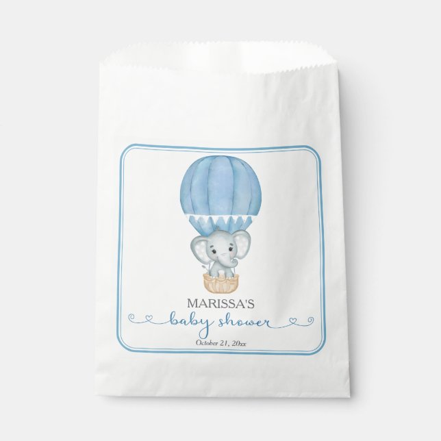 Blue Elephant Baby Boy Shower Favour Bag (Front)