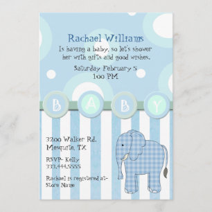 Blue Elephant Baby Boy Shower Invitation