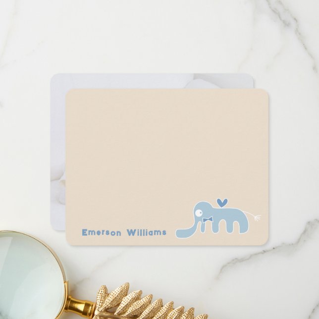 Blue Elephant Baby Boy Thank You Card (Front/Back In Situ)