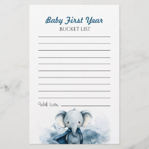 Blue Elephant Baby First Year Bucket List Flyer