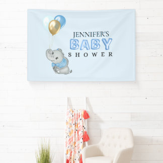 Blue Elephant Baby Shower Banner
