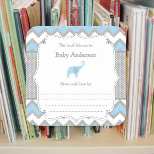 Blue Elephant Baby Shower bookplate book sticker