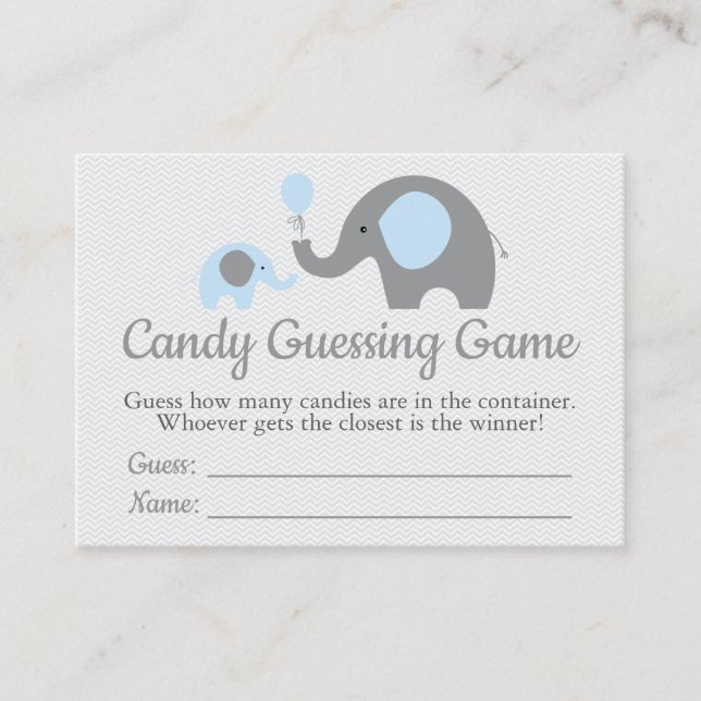 Blue Elephant Baby Shower Candy Guessing Game Business Card (Front)