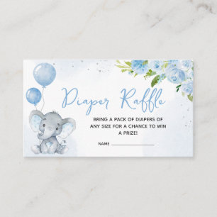 Blue Elephant Baby Shower Diaper Raffle Enclosure Card