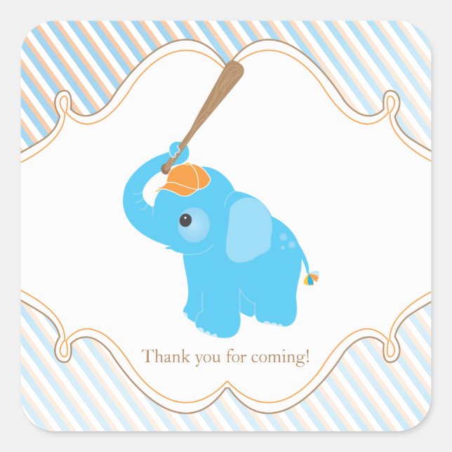 Blue Elephant Baby Shower Favour Sticker (Front)