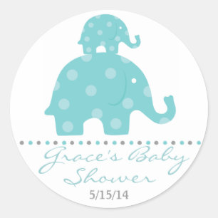 Blue Elephant Baby Shower Favour Stickers