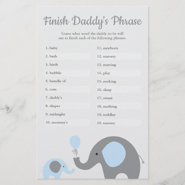 Blue Elephant Baby Shower Finish Daddy's Phrase Flyer (Front)