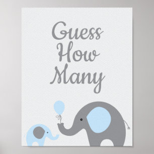 Blue Elephant Baby Shower Guess How Many Game Sign