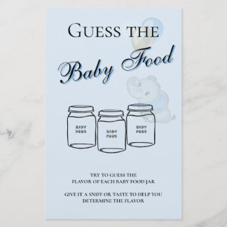 Blue Elephant Baby Shower Guess the Baby Food Game
