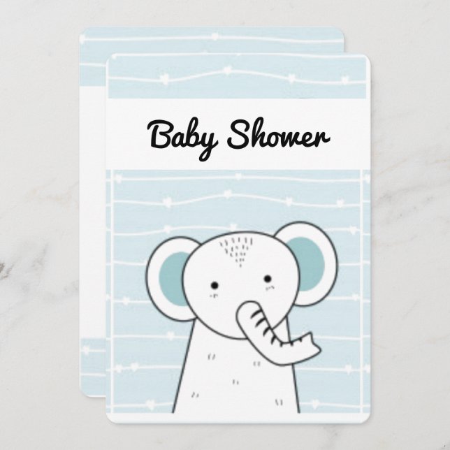 Blue Elephant Baby Shower Invitation (Front/Back)