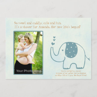 Blue elephant baby shower invitation