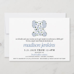 Blue Elephant Baby Shower Invitation