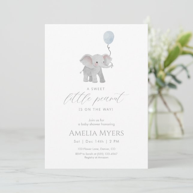 Blue Elephant Baby Shower Invitation (Standing Front)