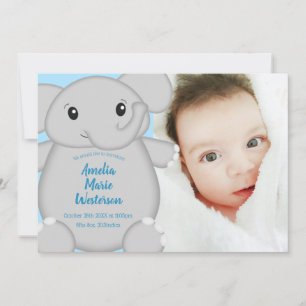 Blue Elephant Baby Shower Invitation