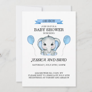 Blue Elephant baby Shower Invitation