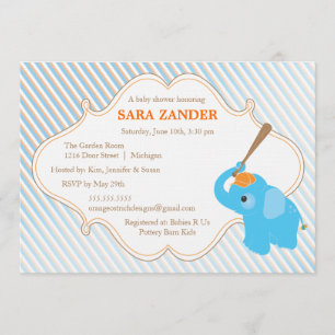 Blue Elephant  Baby Shower Invitation