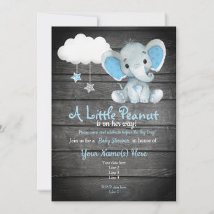 Blue  Elephant Baby Shower invitation, rustic Invitation