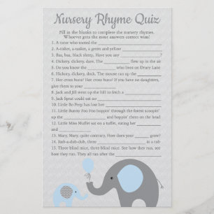 Blue Elephant Baby Shower Nursery Rhyme Quiz Game Flyer