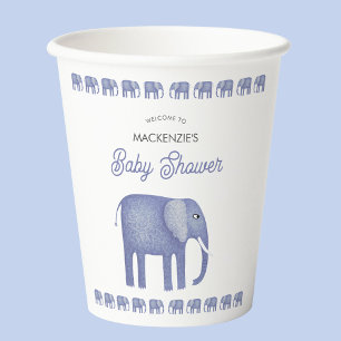 Blue Elephant Baby Shower Personalised Paper Cups