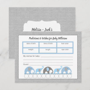 Blue elephant Baby Shower Predictions game Invitation