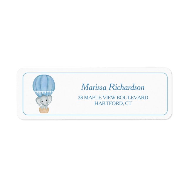 Blue Elephant Baby Shower Return Address Label (Front)