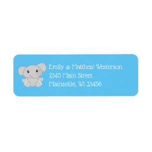 Blue Elephant Baby Shower Return Address Label