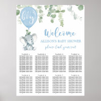Blue elephant baby shower seating chart
