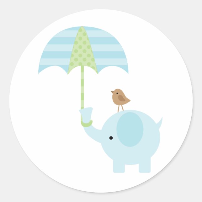 Blue Elephant Baby Shower Stickers (Front)