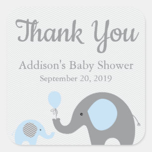 Blue Elephant Baby Shower Stickers, Square Square Sticker
