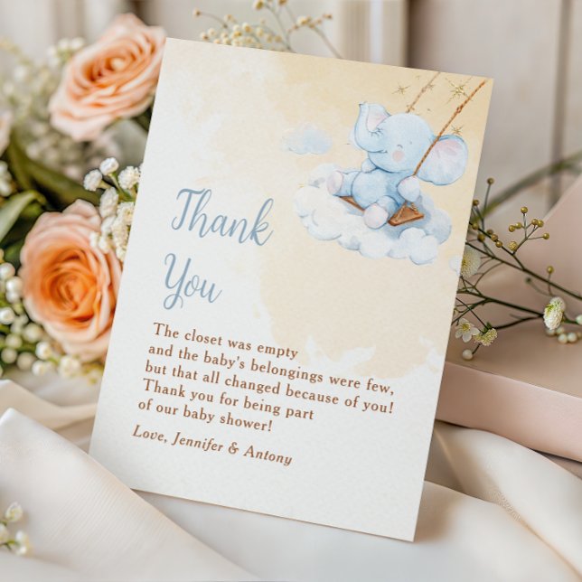 Blue Elephant Baby Shower Thank You Card Nursery (Creator Uploaded)
