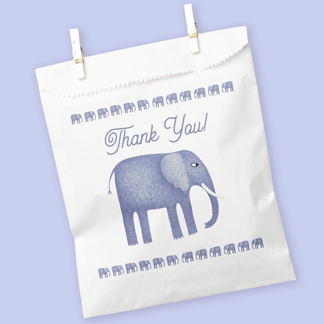 Blue Elephant Baby Shower Thank You Favour Bag (Blue elephant thank you party favor bag)