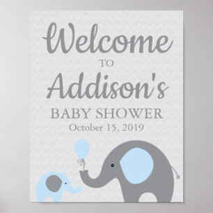 Blue Elephant Baby Shower Welcome Sign Poster