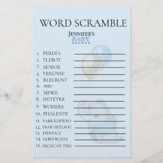 Blue Elephant Baby Shower Word Scramble