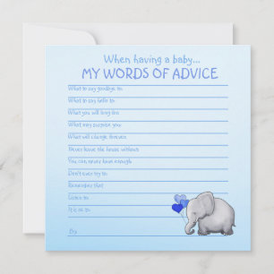 Blue Elephant Baby Shower Words of Advice for Baby Card
