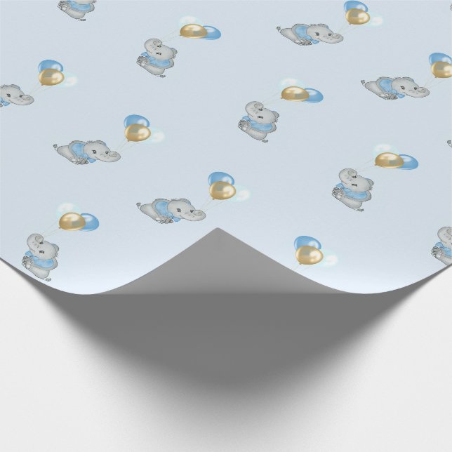 Blue Elephant Baby Shower wrapping paper (Corner)