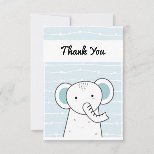 Blue Elephant Baby Thank You Card (Front)