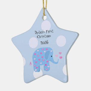Blue Elephant Baby's First Christmas Ceramic Tree Decoration