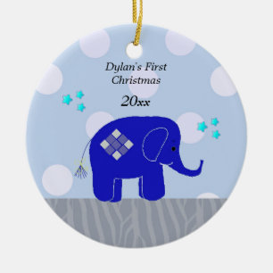 Blue Elephant Baby's First Christmas Ceramic Tree Decoration