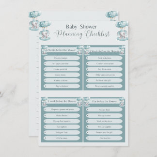 Blue Elephant Balloon Baby Boy Shower Checklist Invitation