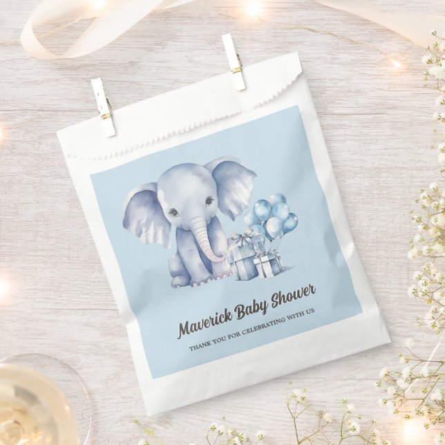 Blue Elephant & Balloon Baby Shower  Favour Bag (Clipped)