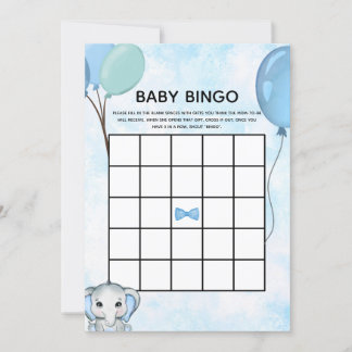 Blue Elephant Balloons Baby Shower Baby Bingo Card