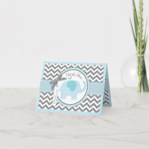 Blue Elephant Bird Chevron Print Thank You Card
