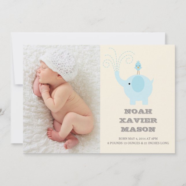 Blue Elephant | Birth Announcement (Front)
